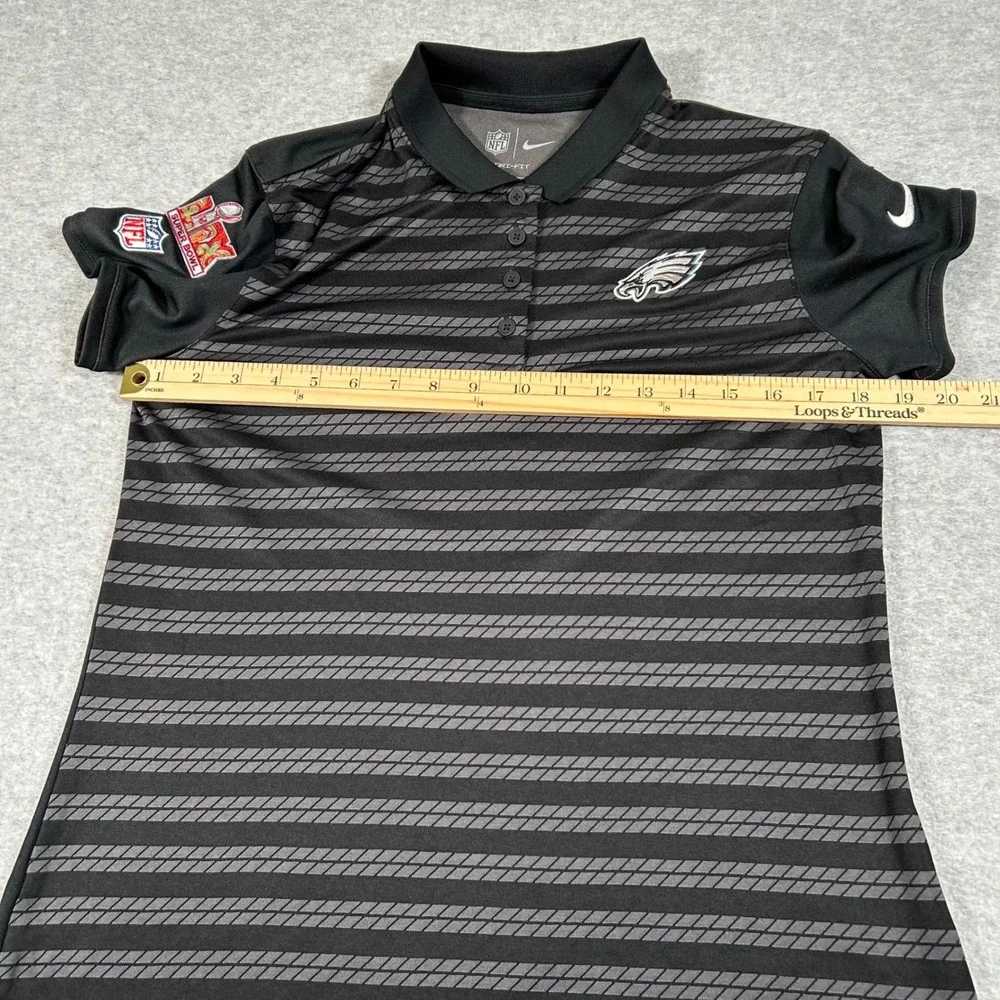 Nike Dri-Fit Polo Women Medium Black Gray NFL Philadelphia Eagles Super Bowl‎ 59